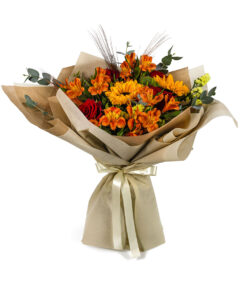 Μπουκέτο με Πορτοκαλί Αλστρομέριες και Ηλίανθους