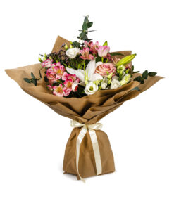 Μπουκέτο με Λευκό Κρίνο και Ροζ Λυσίανθο