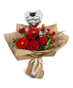 Μπουκέτο με Κόκκινα Ανάμεικτα Λουλούδια και Μπαλόνι